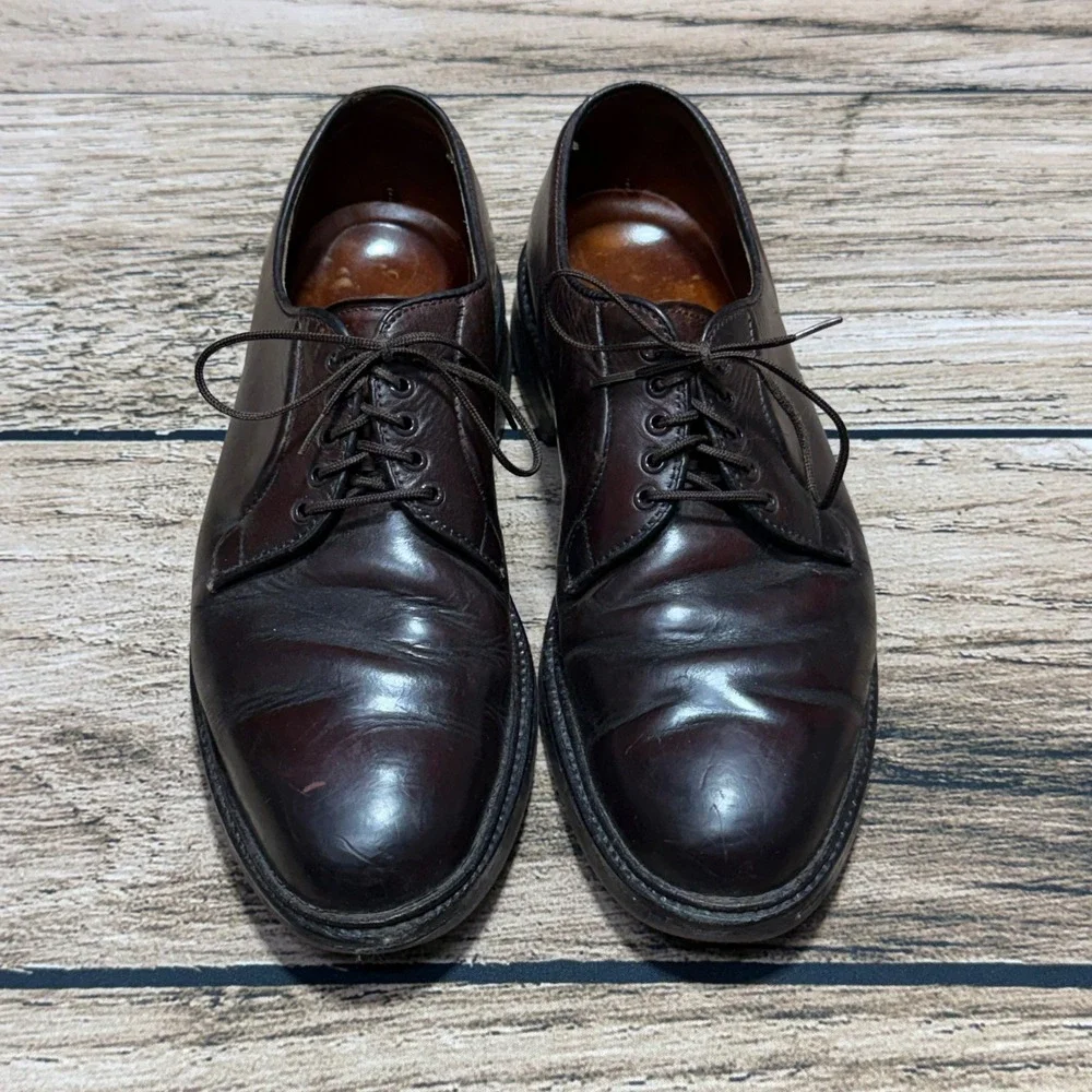 Alden Plain Toe Blucher Men 8 D Burgundy Leather Derby Shoes 94328